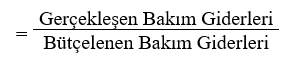 Gerçekleşen Bakım Giderleri Oranı